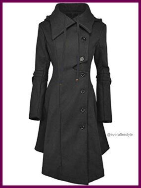 Women's Long Hooded Trench Pea Coat Gothic Lapel Button Winter Overcoat